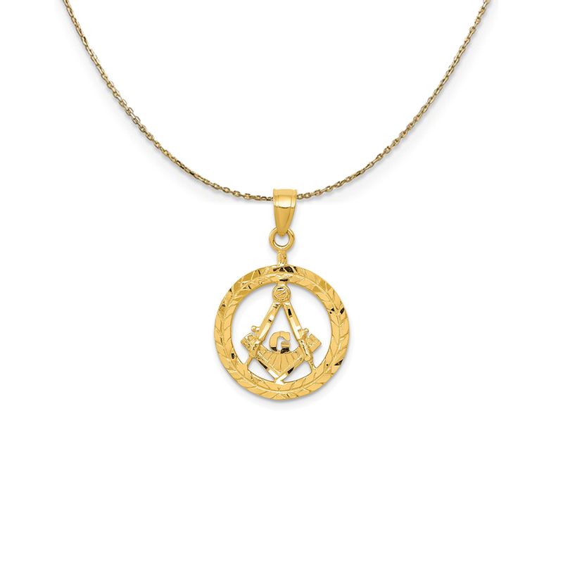 14k Yellow Gold Wreath With Masonic Symbol Necklace - 20 Inch